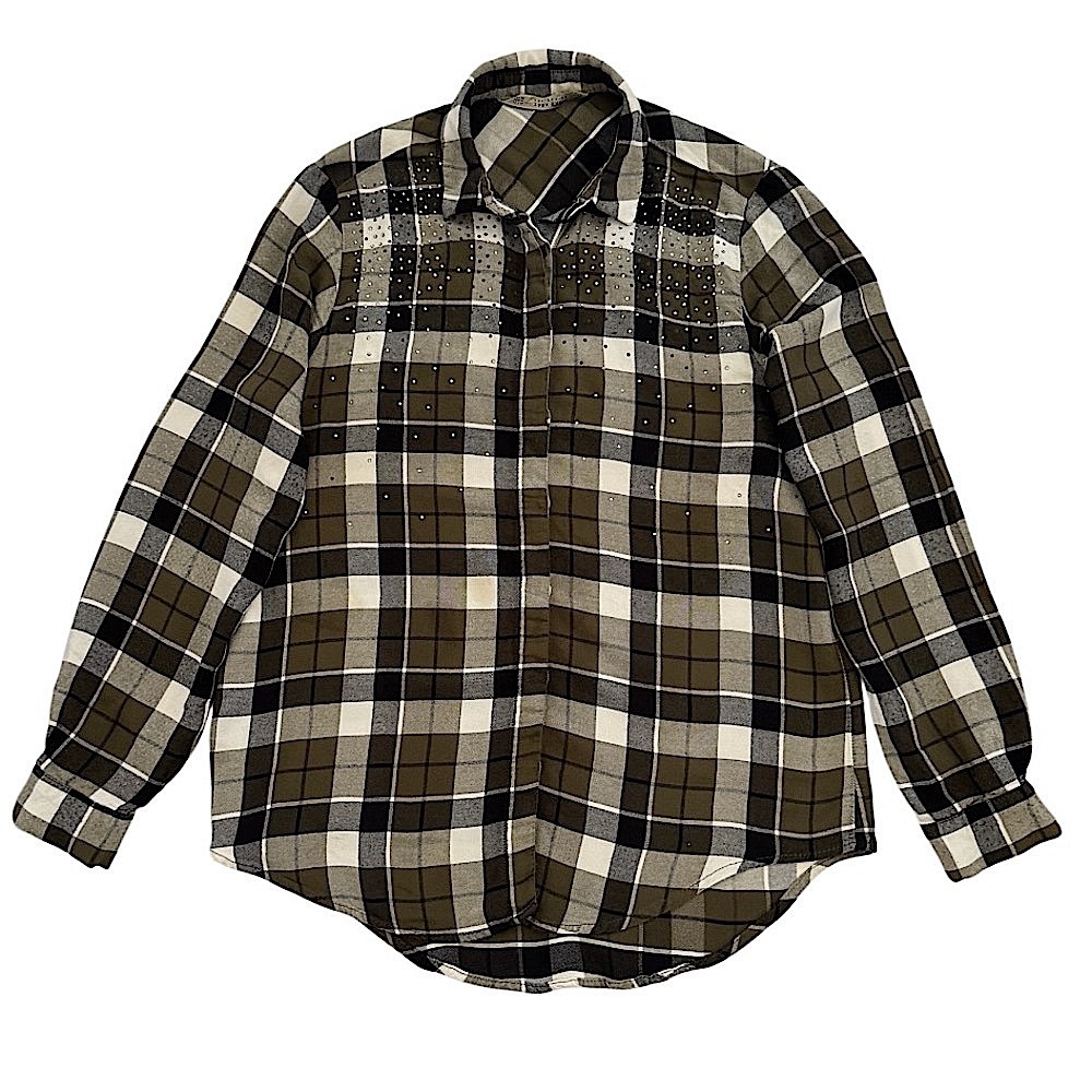 Zara Basic Plaid Button-Down Rhinestone Embellish… - image 1
